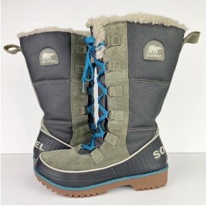 Sorel Tivoli High II Gray Green Waterproof Heavy Snow Lace Up Winter Tall Boots